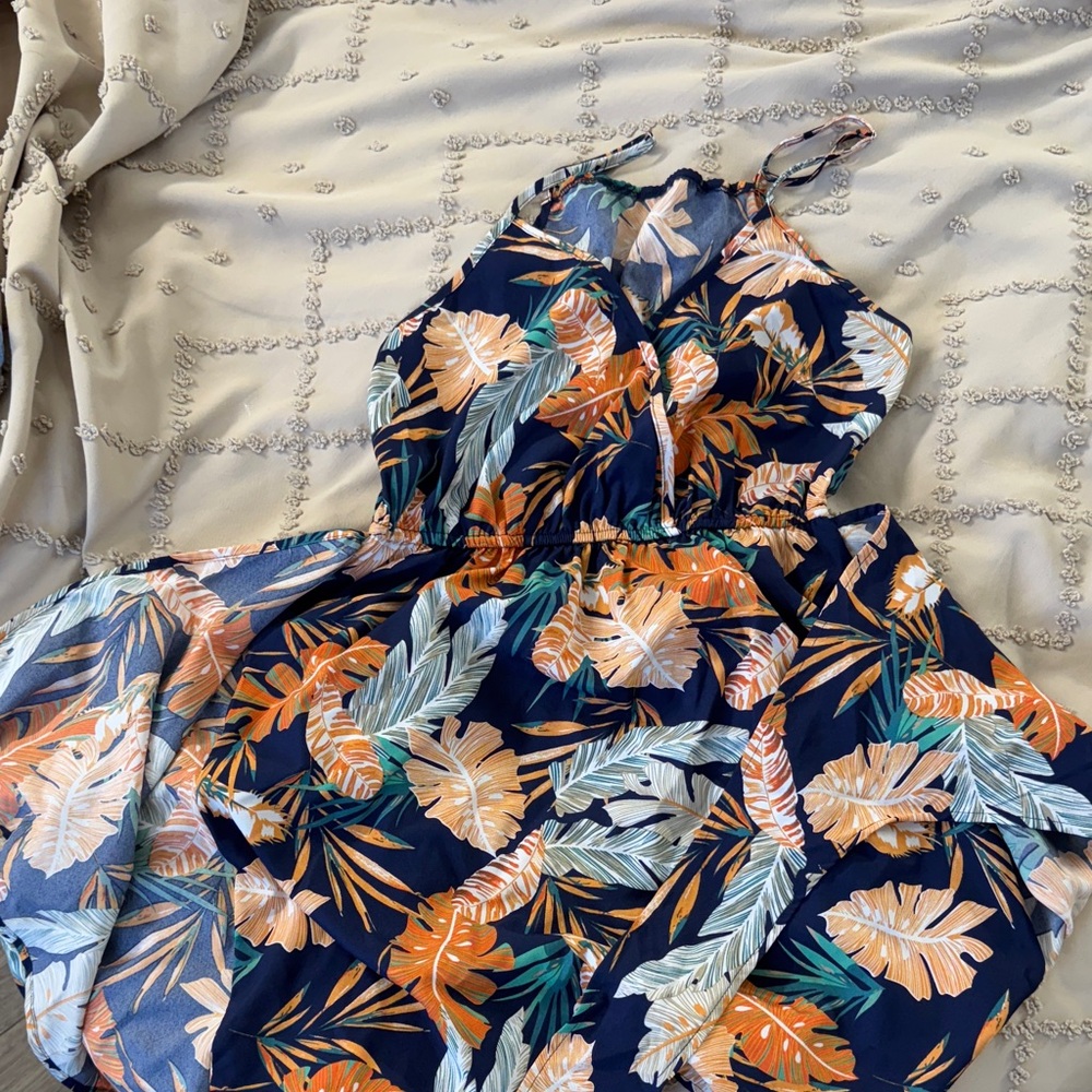 Cupshe Asymmetrical Wrap Dress in Navy and Orange Floral